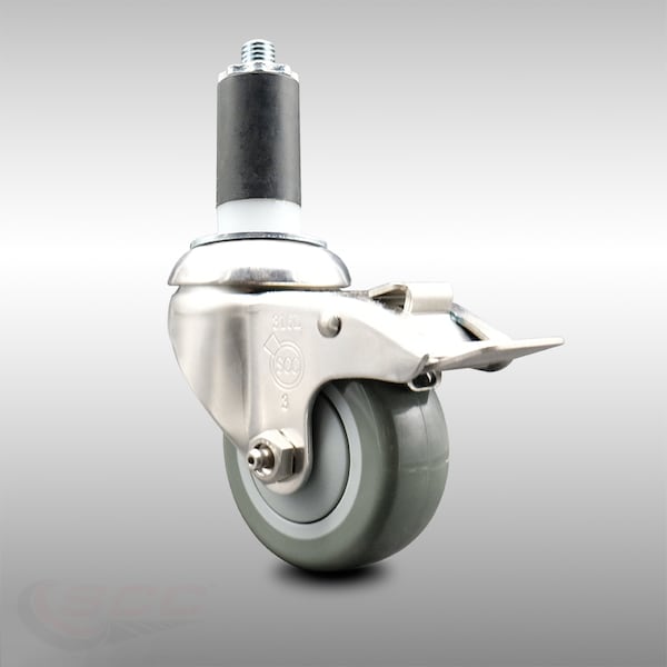 Service Caster 3.5 Inch 316SS Gray Poly Swivel 1-3/8 Inch Expanding Stem Caster Lock Brake SCC SCC-SS316TTLEX20S3514-PPUB-138 - main